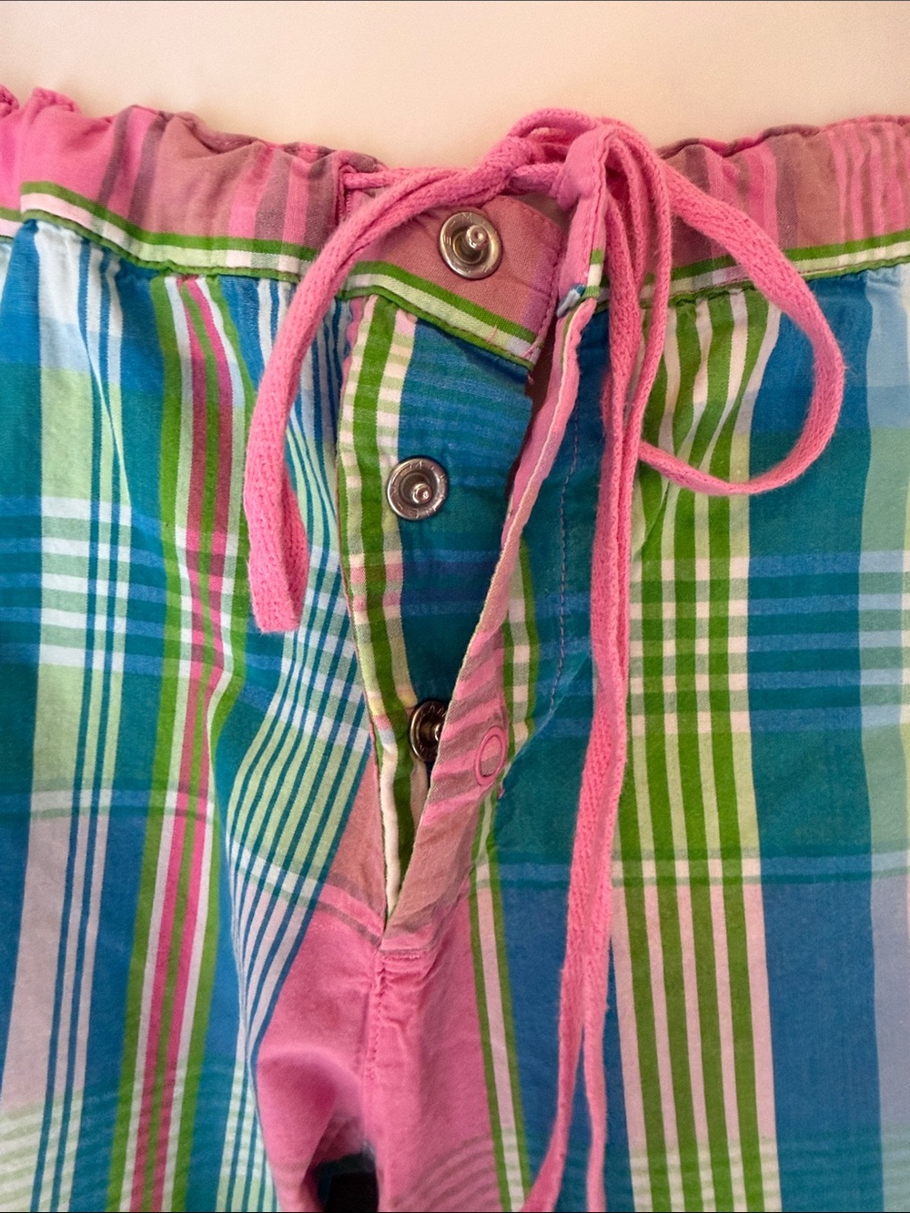 *Vintage* PINK Victoria's Secret Pastel Plaid Pajama Pants with Pink Drawstring - Picture 3 of 6